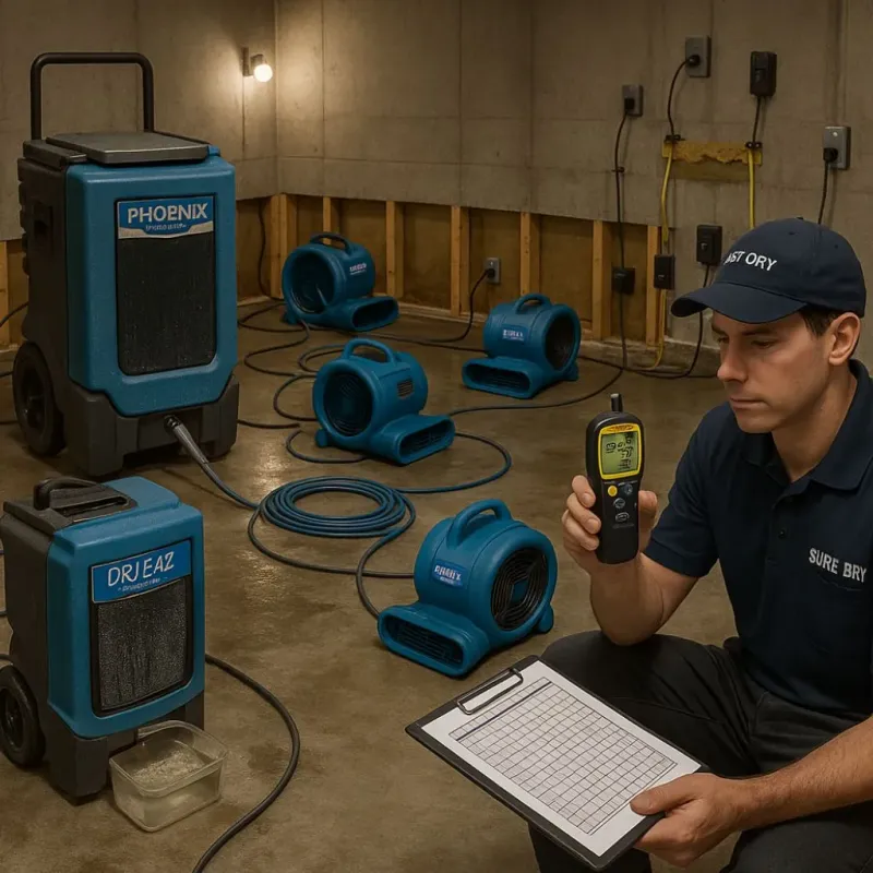 Structural Drying and Dehumidification process in Farmersville, CA